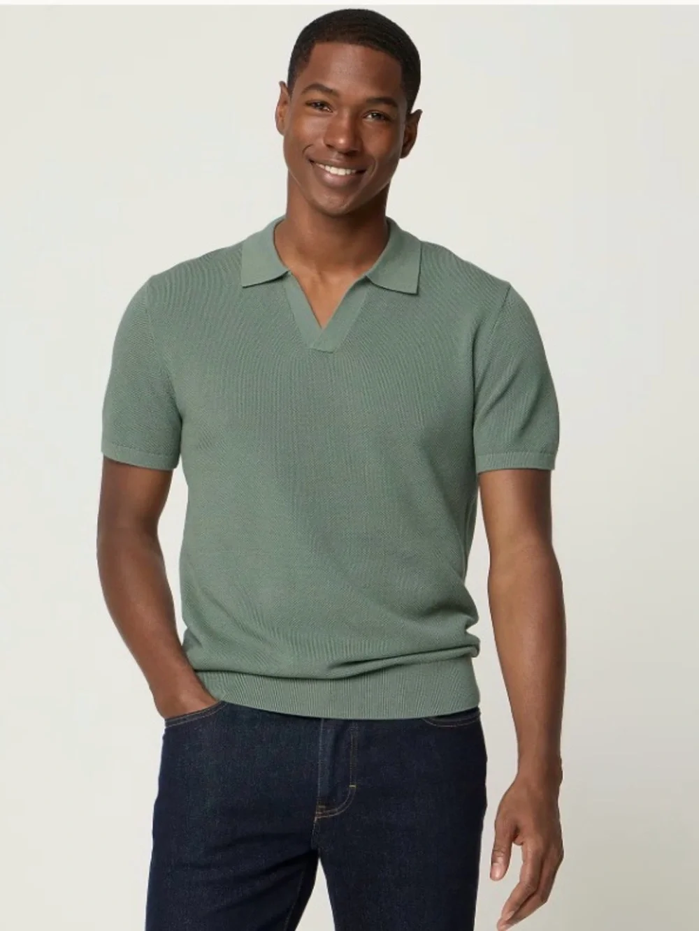 J. Crew 100% Cotton moss-stitch johnny-collar sweater-polo green shirt sleeve L